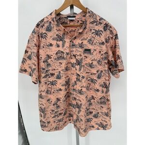 Columbia Escape‎ Island Print Button Up Shirt Mens XXL Peach Tropical